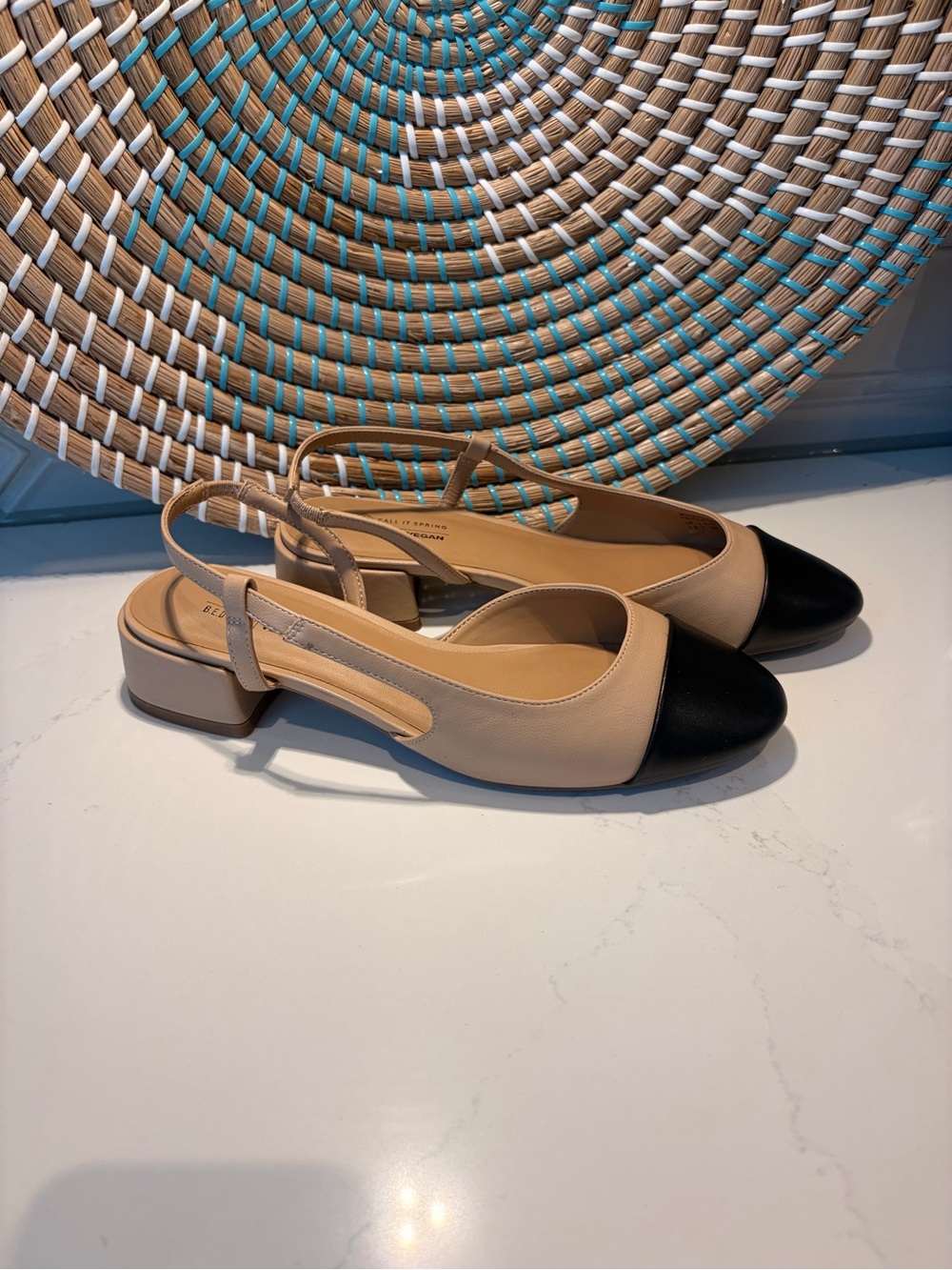 Call It Spring Beige Slingback Flats with Black Cap Toe